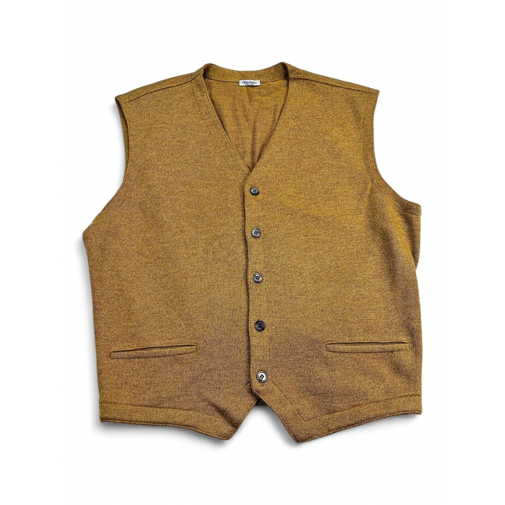 Gran Sasso Men's 100% Wool V-Neck Button Vest XL - Mustard